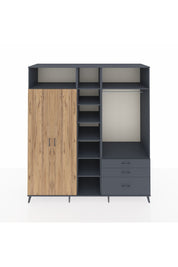 Kronos Dolap 9 Raflı 3 Çekmeceli 2 Askılı 220x59x243 Antrasit-Çam/Antrasit