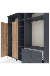 Kronos Dolap 9 Raflı 3 Çekmeceli 2 Askılı 220x59x243 Antrasit-Çam/Antrasit
