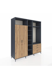 Kronos Dolap 9 Raflı 3 Çekmeceli 2 Askılı 220x59x243 Antrasit-Çam/Çam