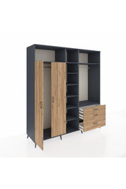 Kronos Dolap 9 Raflı 3 Çekmeceli 2 Askılı 220x59x243 Antrasit-Çam/Çam