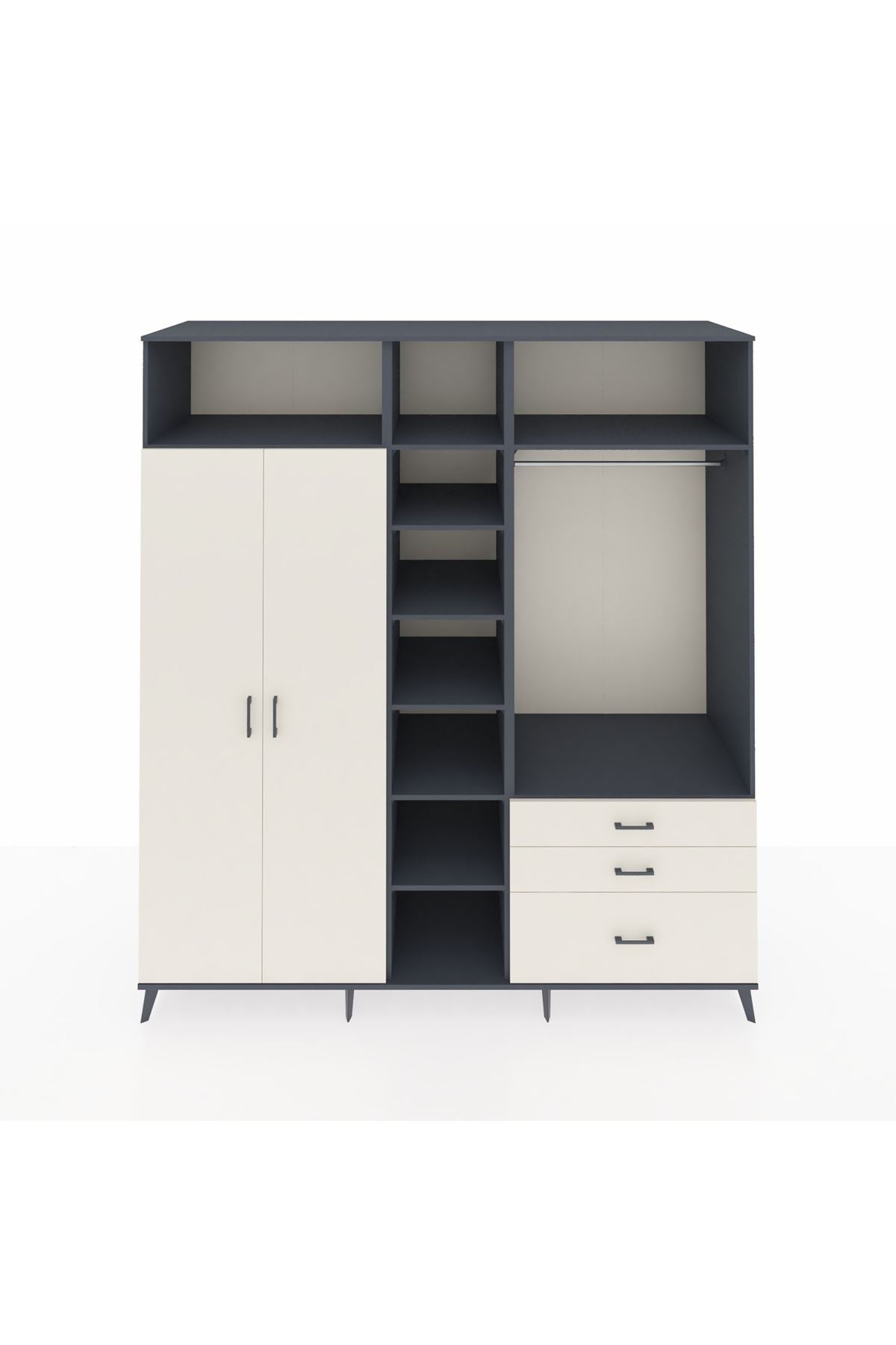 Kronos Dolap 9 Raflı 3 Çekmeceli 2 Askılı 220x59x243 Antrasit-Aytaşı/Aytaşı