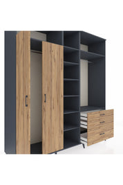 Kronos Dolap 9 Raflı 3 Çekmeceli 2 Askılı 220x59x243 Antrasit-Çam/Çam