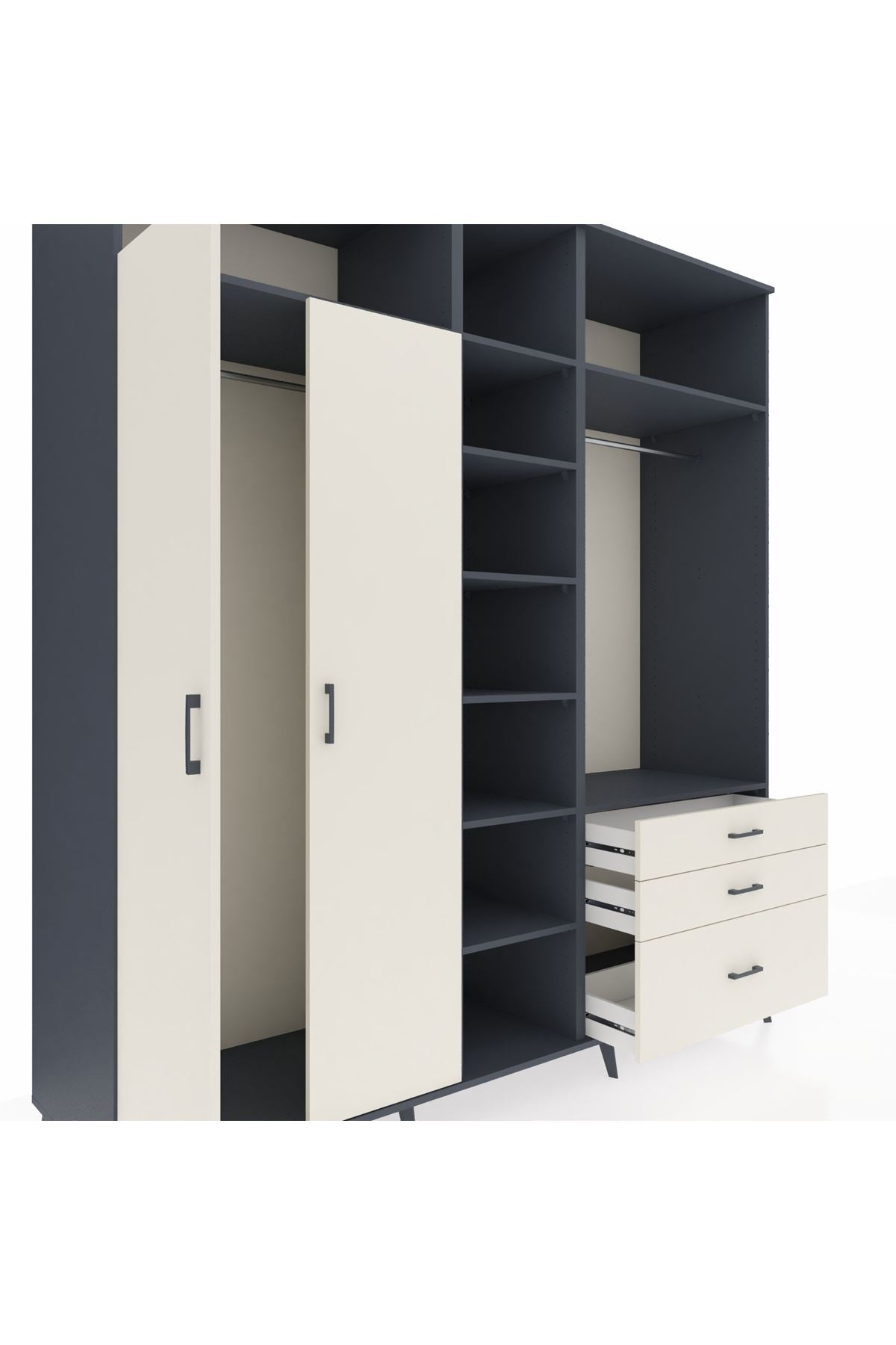 Kronos Dolap 9 Raflı 3 Çekmeceli 2 Askılı 220x59x243 Antrasit-Aytaşı/Aytaşı