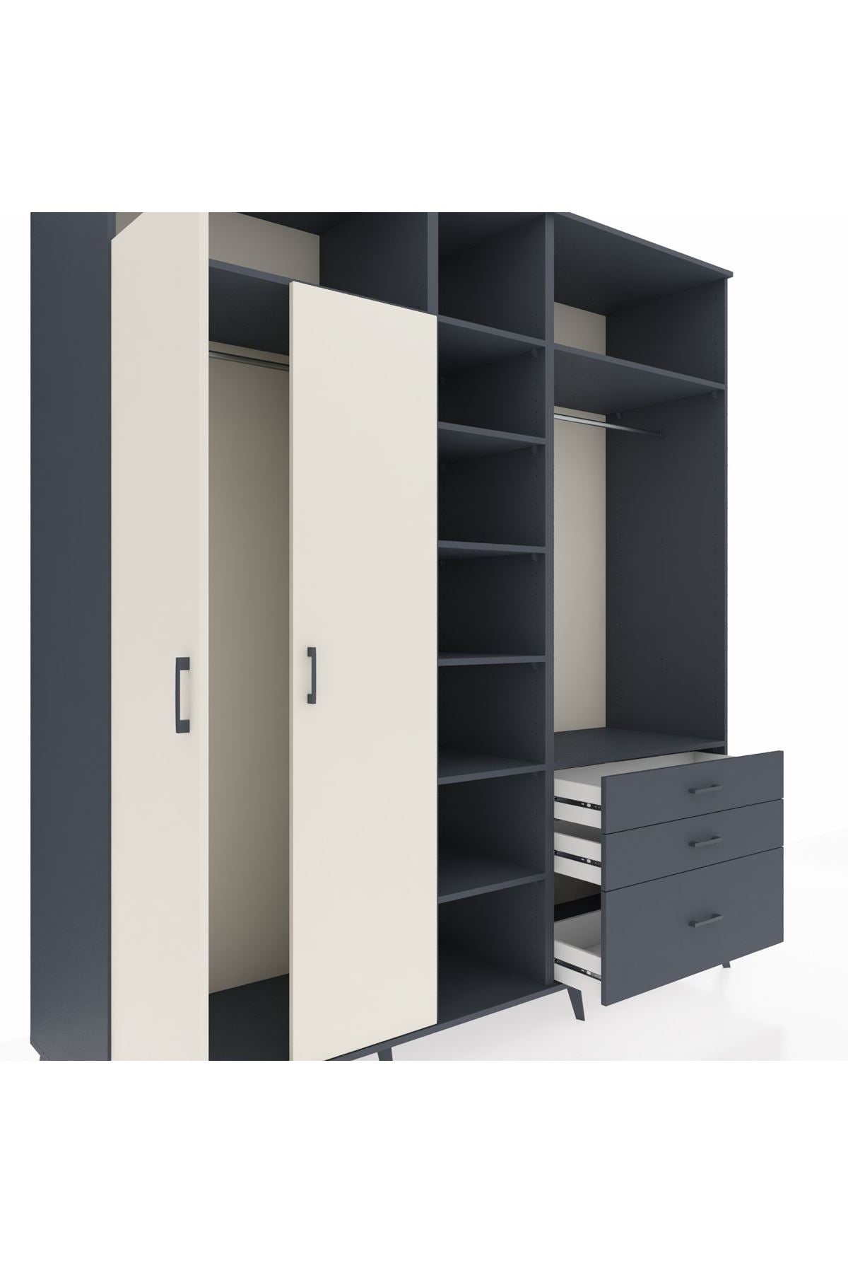 Kronos Dolap 9 Raflı 3 Çekmeceli 2 Askılı 220x59x243 Antrasit-Aytaşı/Antrasit