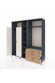 Kronos Dolap 9 Raflı 3 Çekmeceli 2 Askılı 220x59x243 Antrasit-Aytaşı/Çam