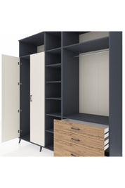 Kronos Dolap 9 Raflı 3 Çekmeceli 2 Askılı 220x59x243 Antrasit-Aytaşı/Çam