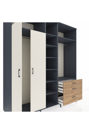 Kronos Dolap 9 Raflı 3 Çekmeceli 2 Askılı 220x59x243 Antrasit-Aytaşı/Çam