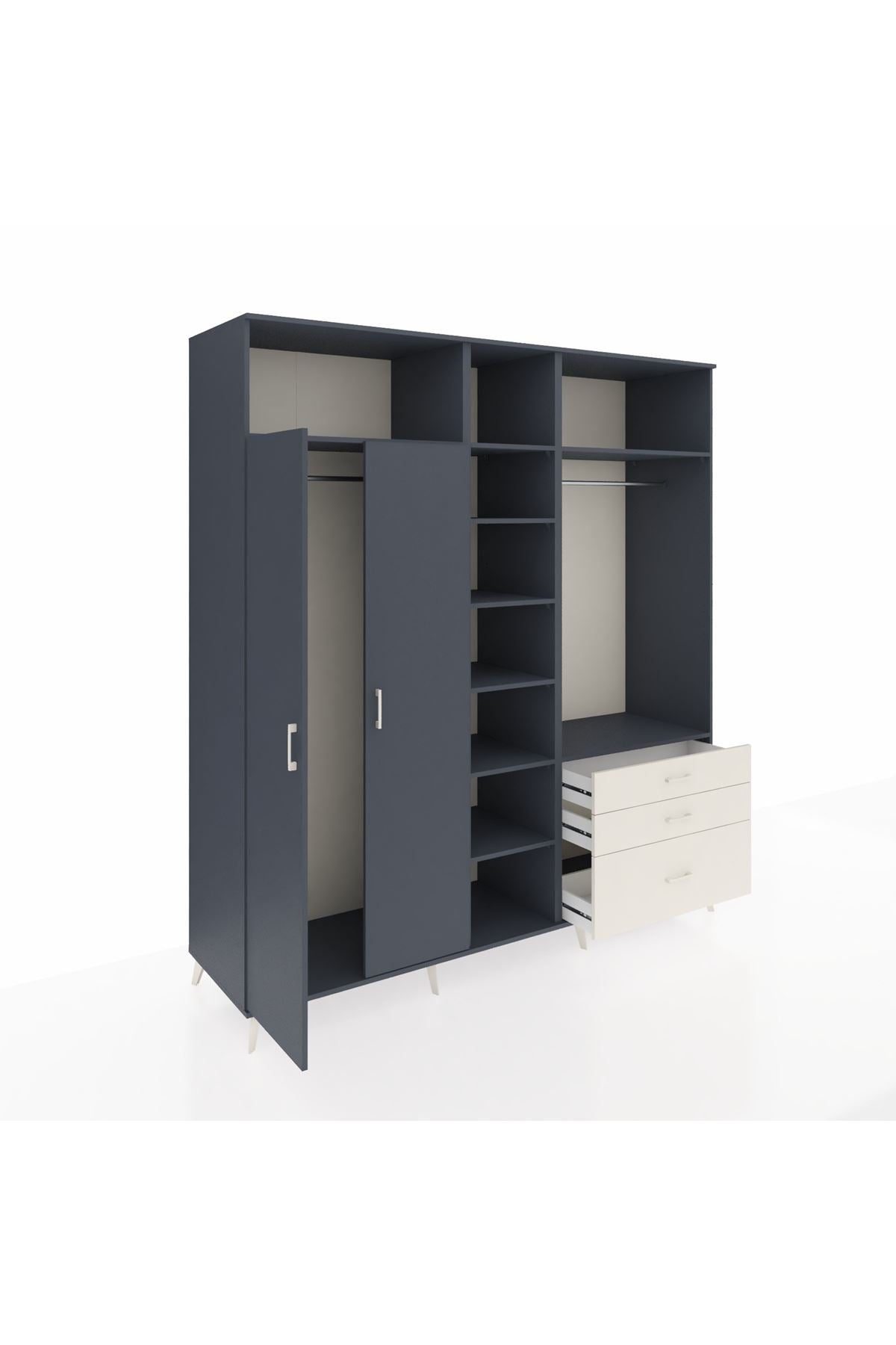 Kronos Dolap 9 Raflı 3 Çekmeceli 2 Askılı 220x59x243 Antrasit-Antrasit/Aytaşı