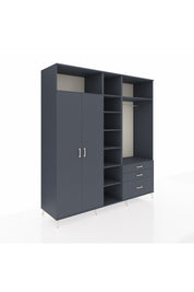 Kronos Dolap 9 Raflı 3 Çekmeceli 2 Askılı 220x59x243 Antrasit-Antrasit/Antrasit