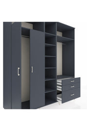 Kronos Dolap 9 Raflı 3 Çekmeceli 2 Askılı 220x59x243 Antrasit-Antrasit/Antrasit