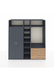 Kronos Dolap 9 Raflı 3 Çekmeceli 2 Askılı 220x59x243 Antrasit-Antrasit/Çam