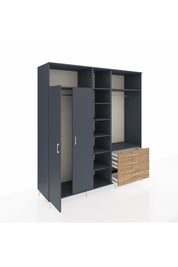 Kronos Dolap 9 Raflı 3 Çekmeceli 2 Askılı 220x59x243 Antrasit-Antrasit/Çam