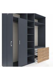 Kronos Dolap 9 Raflı 3 Çekmeceli 2 Askılı 220x59x243 Antrasit-Antrasit/Çam