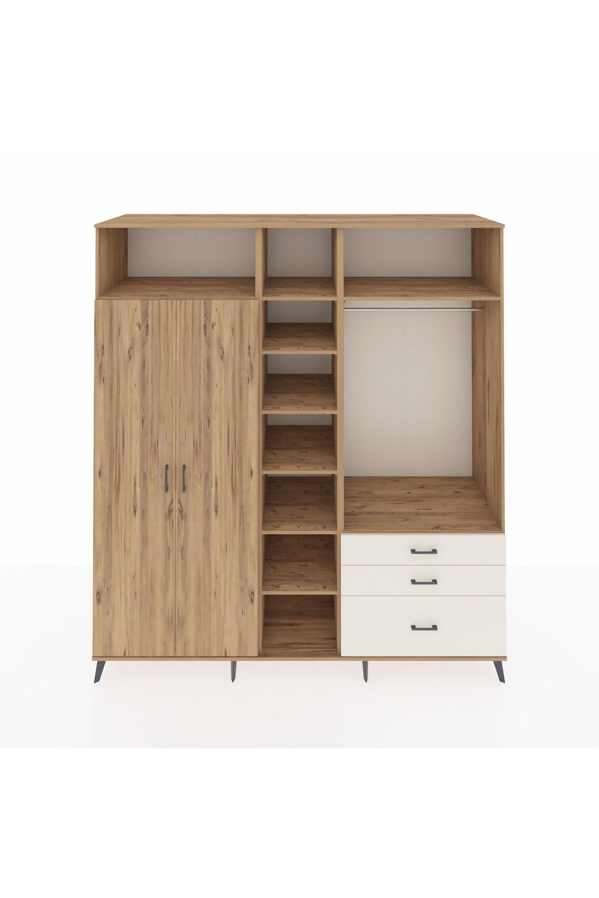 Kronos Dolap 9 Raflı 3 Çekmeceli 2 Askılı 220x59x243 Çam-Çam/Aytaşı