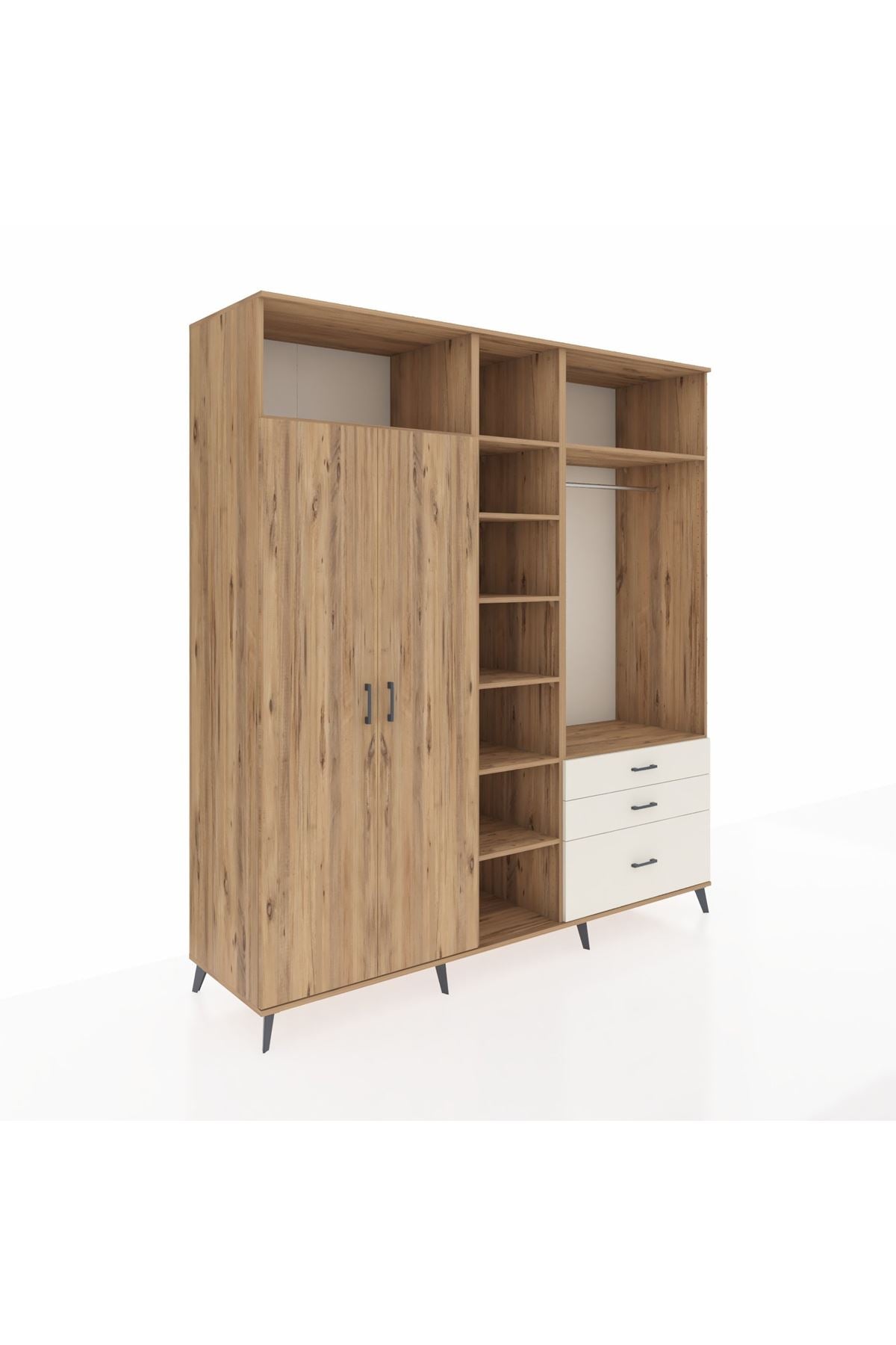 Kronos Dolap 9 Raflı 3 Çekmeceli 2 Askılı 220x59x243 Çam-Çam/Aytaşı