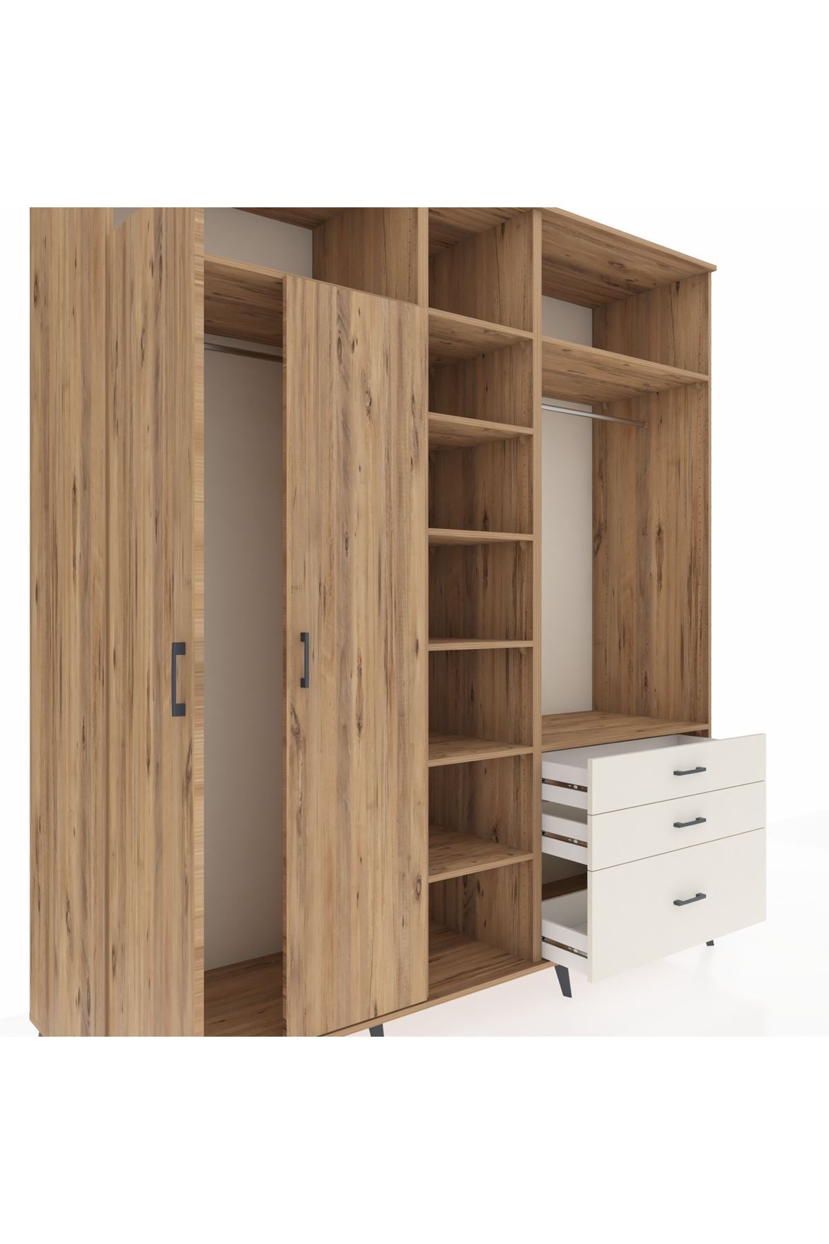 Kronos Dolap 9 Raflı 3 Çekmeceli 2 Askılı 220x59x243 Çam-Çam/Aytaşı