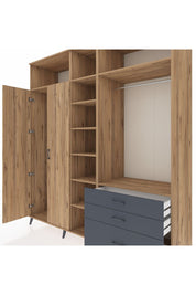 Kronos Dolap 9 Raflı 3 Çekmeceli 2 Askılı 220x59x243 Çam-Çam/Antrasit