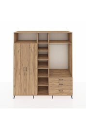 Kronos Dolap 9 Raflı 3 Çekmeceli 2 Askılı 220x59x243 Çam-Çam/Çam