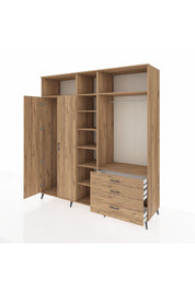 Kronos Dolap 9 Raflı 3 Çekmeceli 2 Askılı 220x59x243 Çam-Çam/Çam