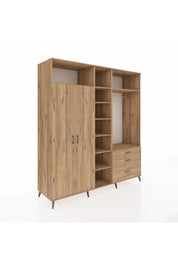 Kronos Dolap 9 Raflı 3 Çekmeceli 2 Askılı 220x59x243 Çam-Çam/Çam