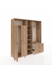 Kronos Dolap 9 Raflı 3 Çekmeceli 2 Askılı 220x59x243 Çam-Çam/Çam