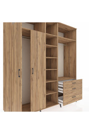 Kronos Dolap 9 Raflı 3 Çekmeceli 2 Askılı 220x59x243 Çam-Çam/Çam