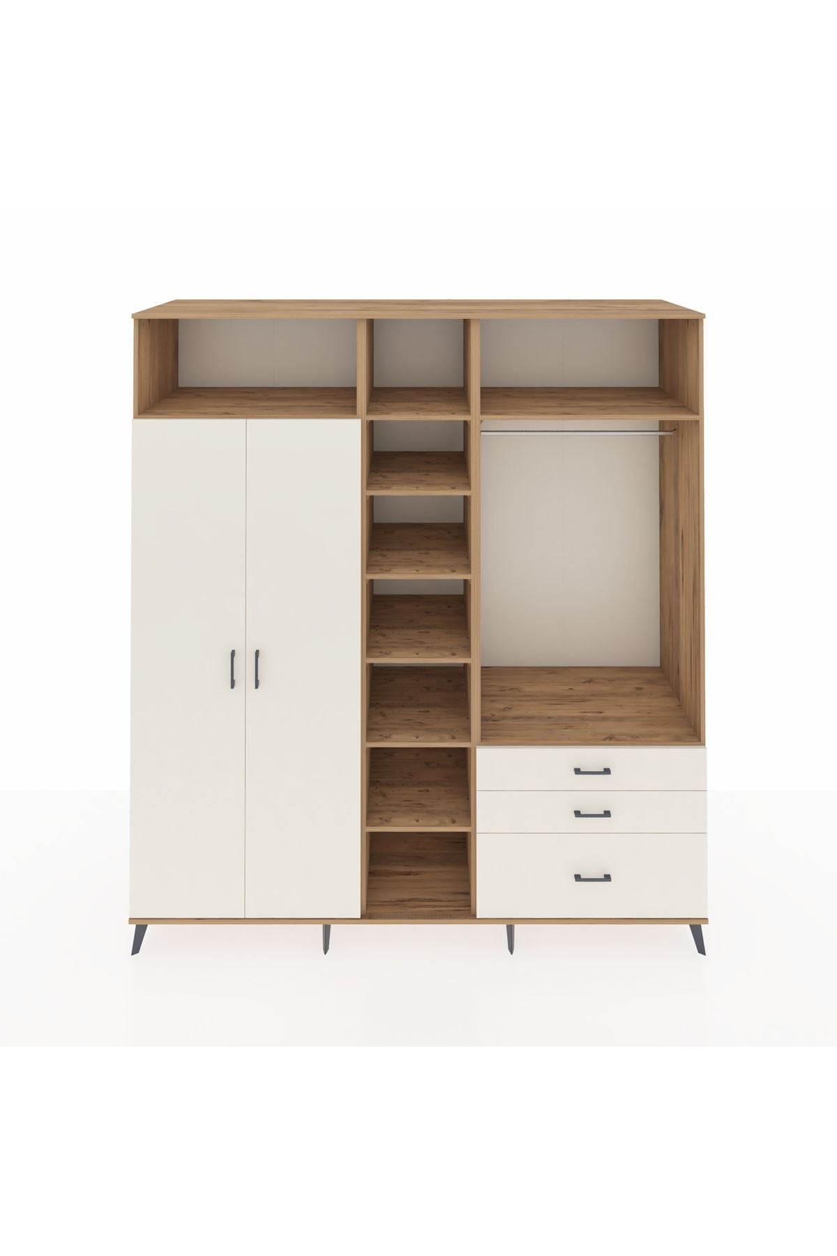 Kronos Dolap 9 Raflı 3 Çekmeceli 2 Askılı 220x59x243 Çam-Aytaşı/Aytaşı