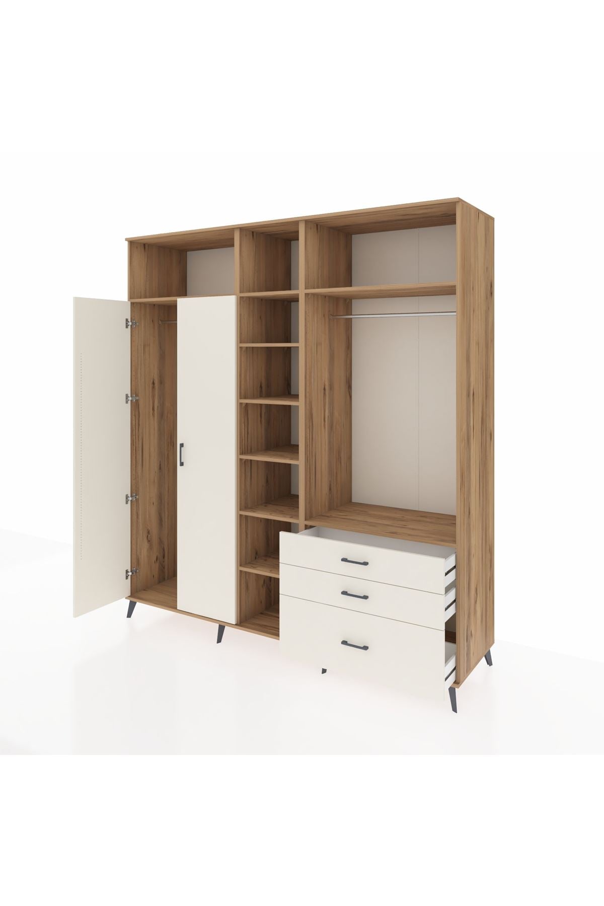 Kronos Dolap 9 Raflı 3 Çekmeceli 2 Askılı 220x59x243 Çam-Aytaşı/Aytaşı