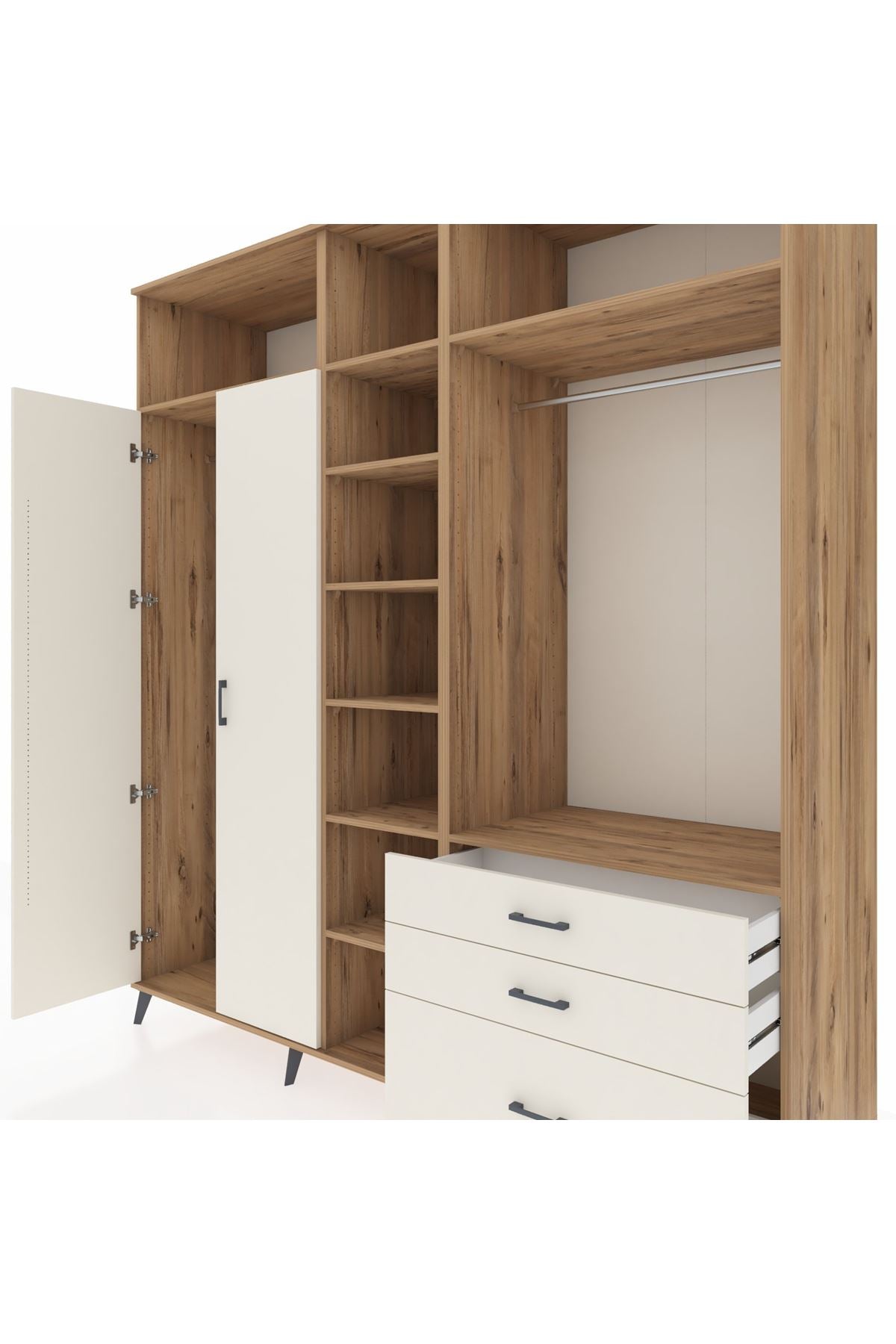 Kronos Dolap 9 Raflı 3 Çekmeceli 2 Askılı 220x59x243 Çam-Aytaşı/Aytaşı