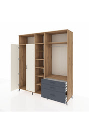 Kronos Dolap 9 Raflı 3 Çekmeceli 2 Askılı 220x59x243 Çam-Aytaşı/Antrasit