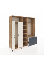 Kronos Dolap 9 Raflı 3 Çekmeceli 2 Askılı 220x59x243 Çam-Aytaşı/Antrasit