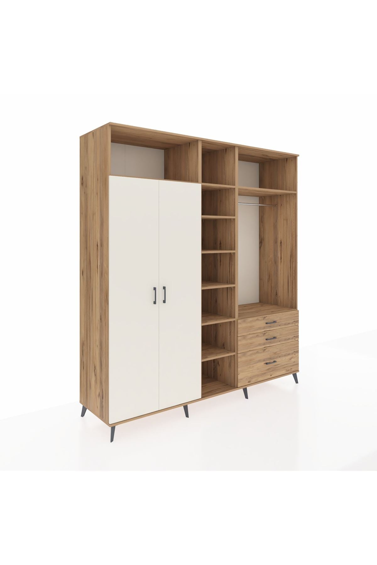 Kronos Dolap 9 Raflı 3 Çekmeceli 2 Askılı 220x59x243 Çam-Aytaşı/Çam