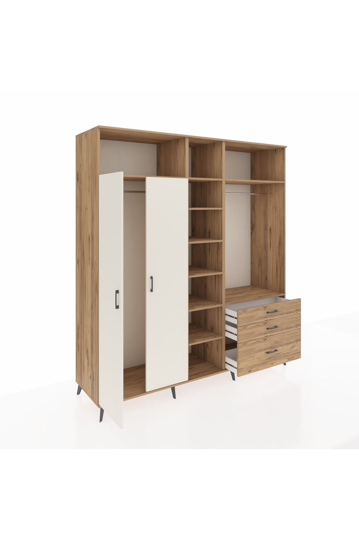 Kronos Dolap 9 Raflı 3 Çekmeceli 2 Askılı 220x59x243 Çam-Aytaşı/Çam