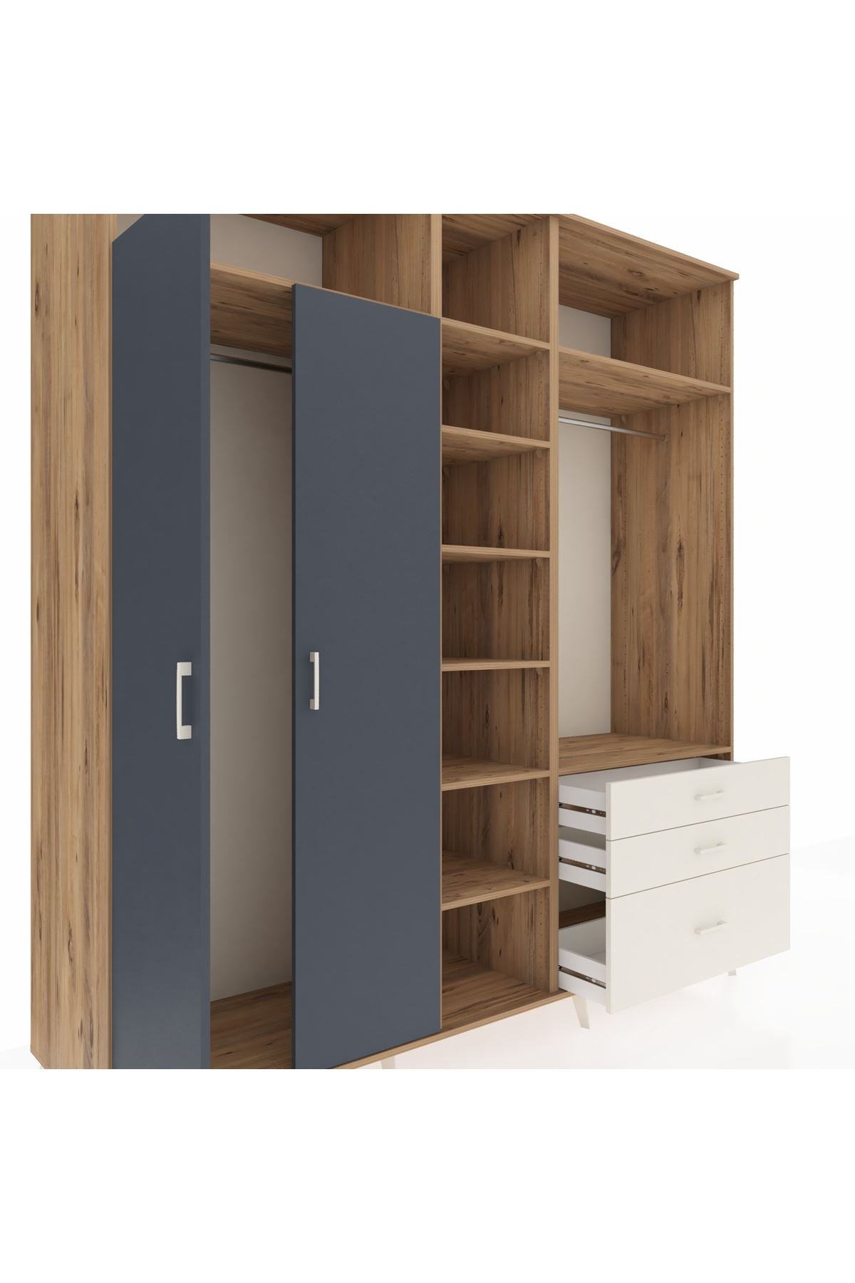 Kronos Dolap 9 Raflı 3 Çekmeceli 2 Askılı 220x59x243 Çam-Antrasit/Aytaşı