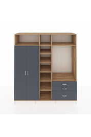 Kronos Dolap 9 Raflı 3 Çekmeceli 2 Askılı 220x59x243 Çam-Antrasit/Antrasit