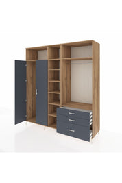 Kronos Dolap 9 Raflı 3 Çekmeceli 2 Askılı 220x59x243 Çam-Antrasit/Antrasit