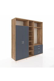 Kronos Dolap 9 Raflı 3 Çekmeceli 2 Askılı 220x59x243 Çam-Antrasit/Antrasit