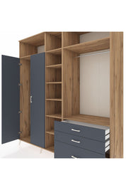 Kronos Dolap 9 Raflı 3 Çekmeceli 2 Askılı 220x59x243 Çam-Antrasit/Antrasit