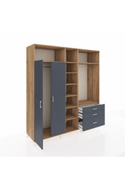 Kronos Dolap 9 Raflı 3 Çekmeceli 2 Askılı 220x59x243 Çam-Antrasit/Antrasit