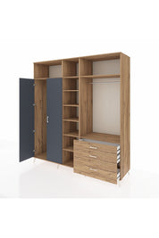 Kronos Dolap 9 Raflı 3 Çekmeceli 2 Askılı 220x59x243 Çam-Antrasit/Çam