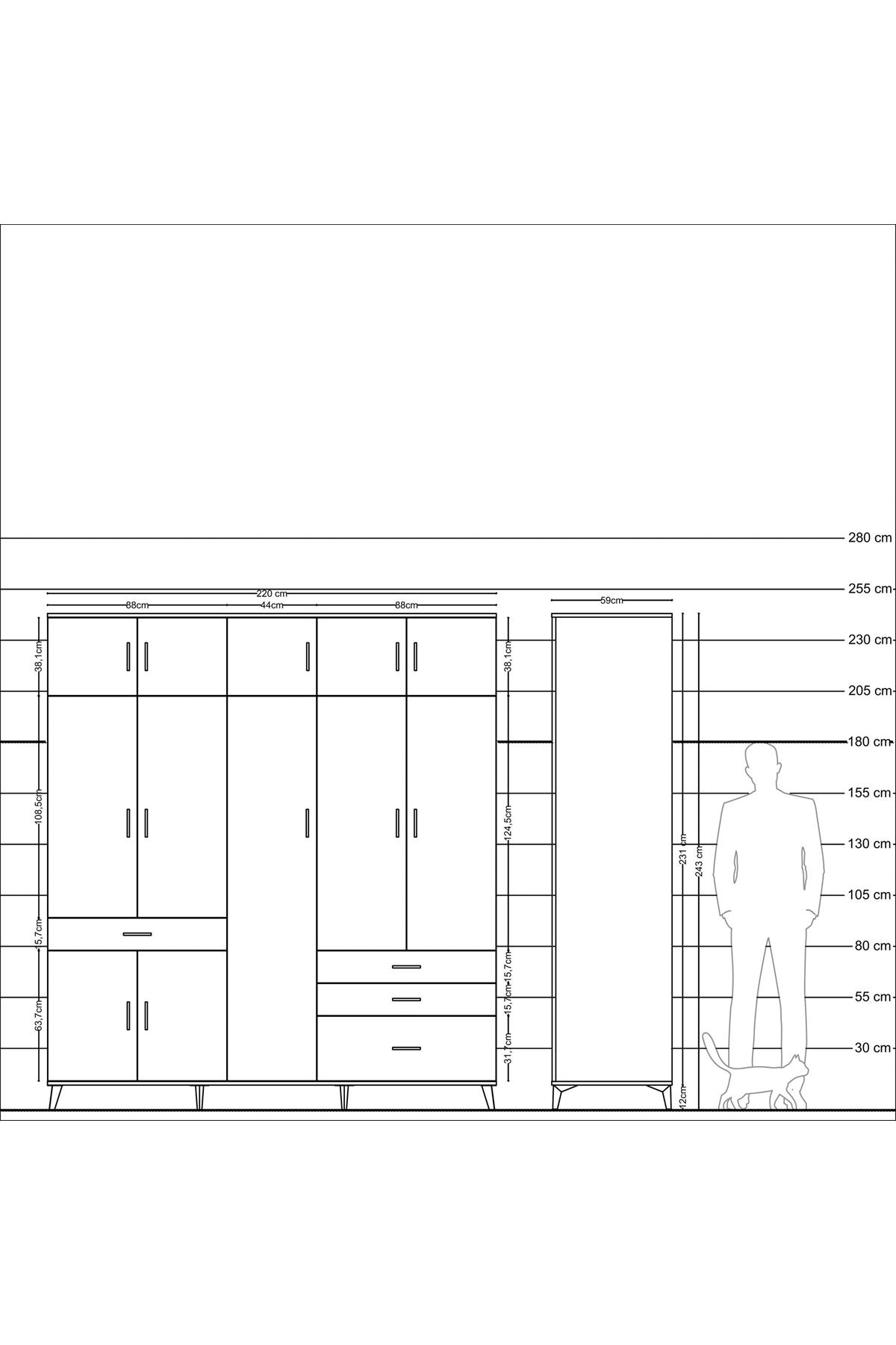 Kronos Dolap 11 Raflı 4 Çekmeceli 2 Askılı 220x59x243 - S784M029V05C