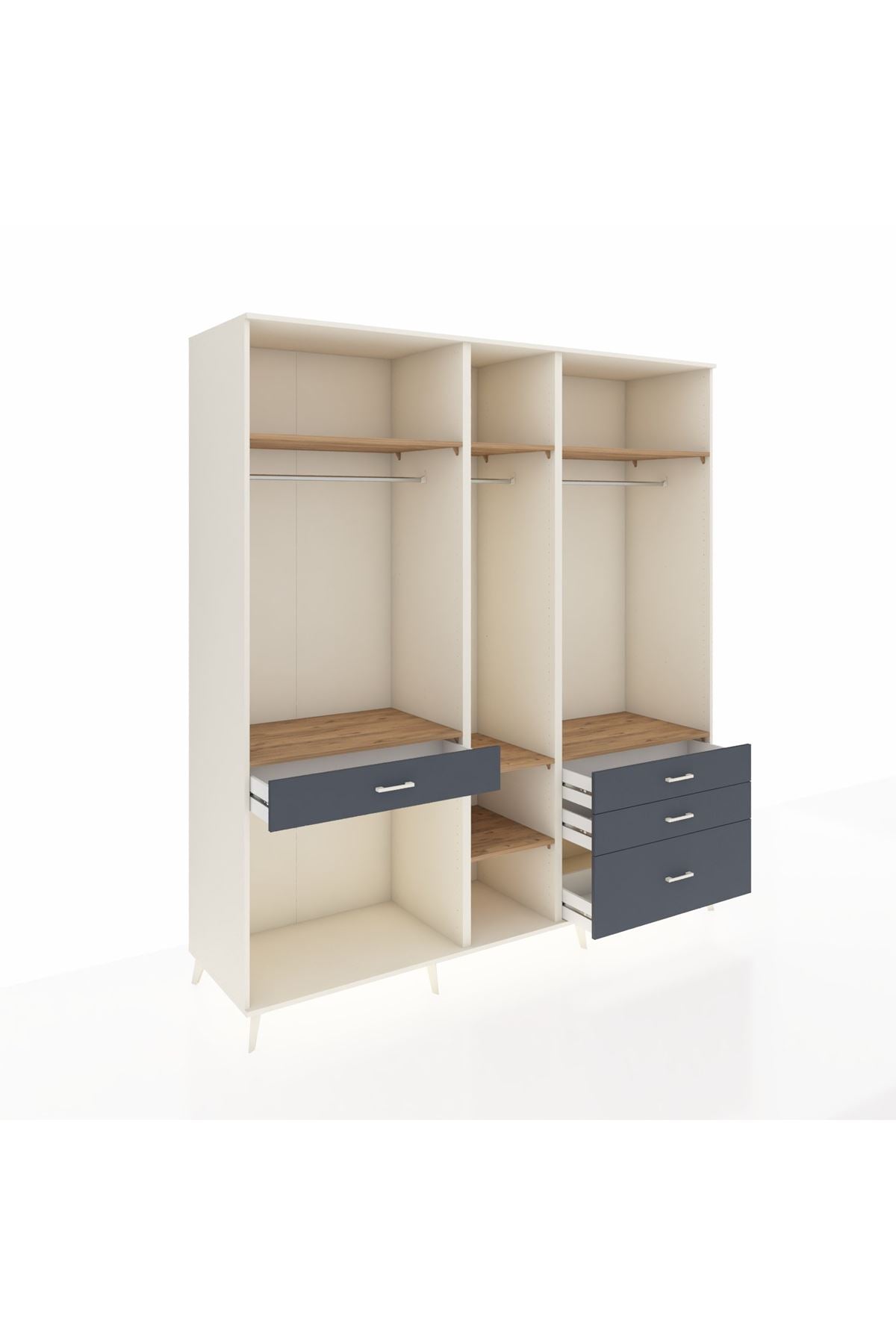 Kronos Dolap 7 Raflı 4 Çekmeceli 3 Askılı 220x59x243 Aytaşı-Çam/Antrasit