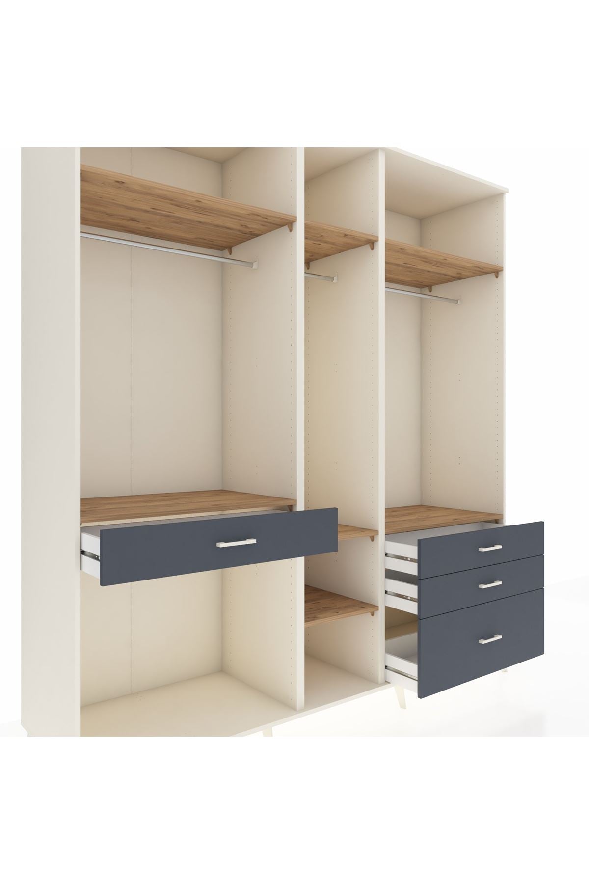 Kronos Dolap 7 Raflı 4 Çekmeceli 3 Askılı 220x59x243 Aytaşı-Çam/Antrasit