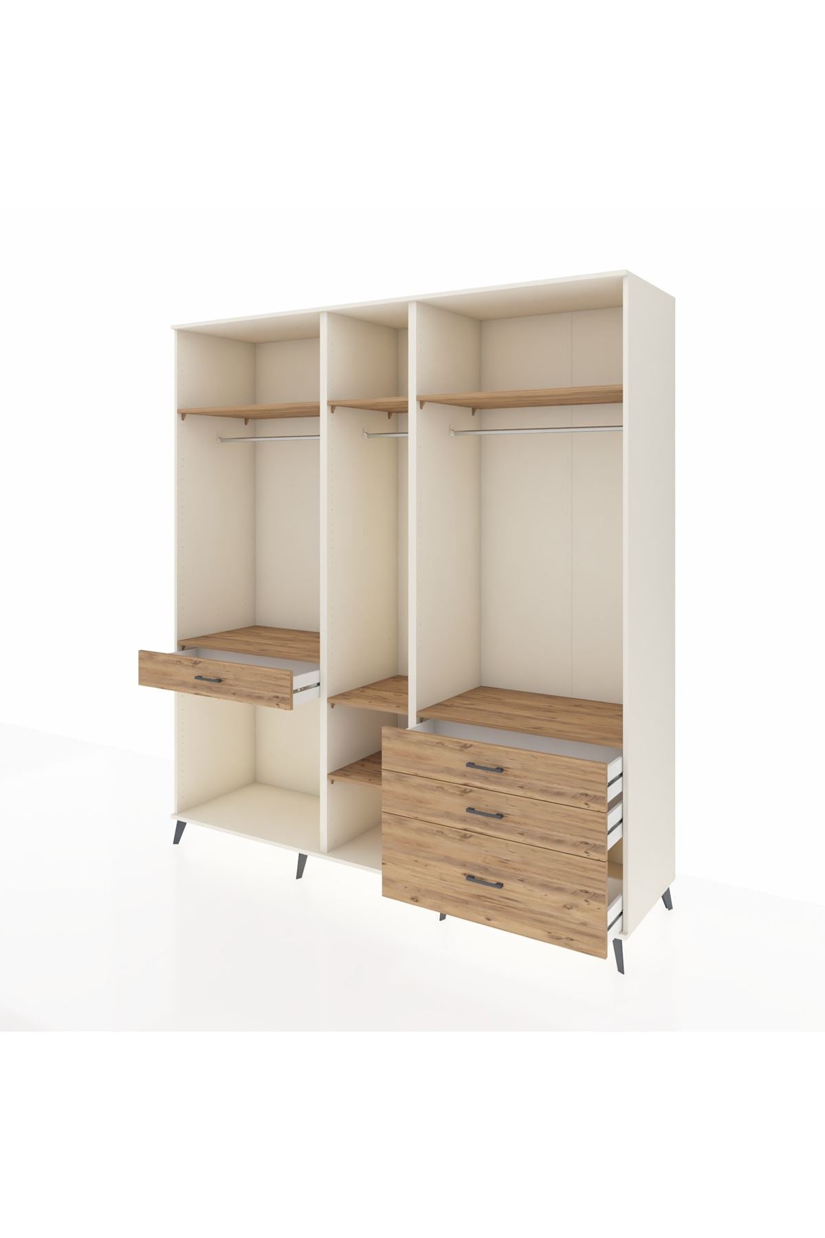 Kronos Dolap 7 Raflı 4 Çekmeceli 3 Askılı 220x59x243 Aytaşı-Çam/Çam