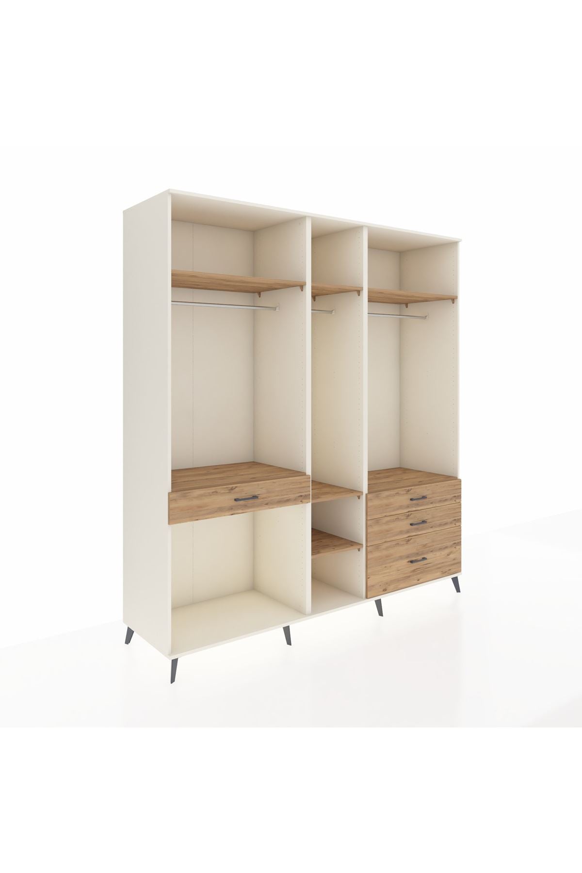 Kronos Dolap 7 Raflı 4 Çekmeceli 3 Askılı 220x59x243 Aytaşı-Çam/Çam