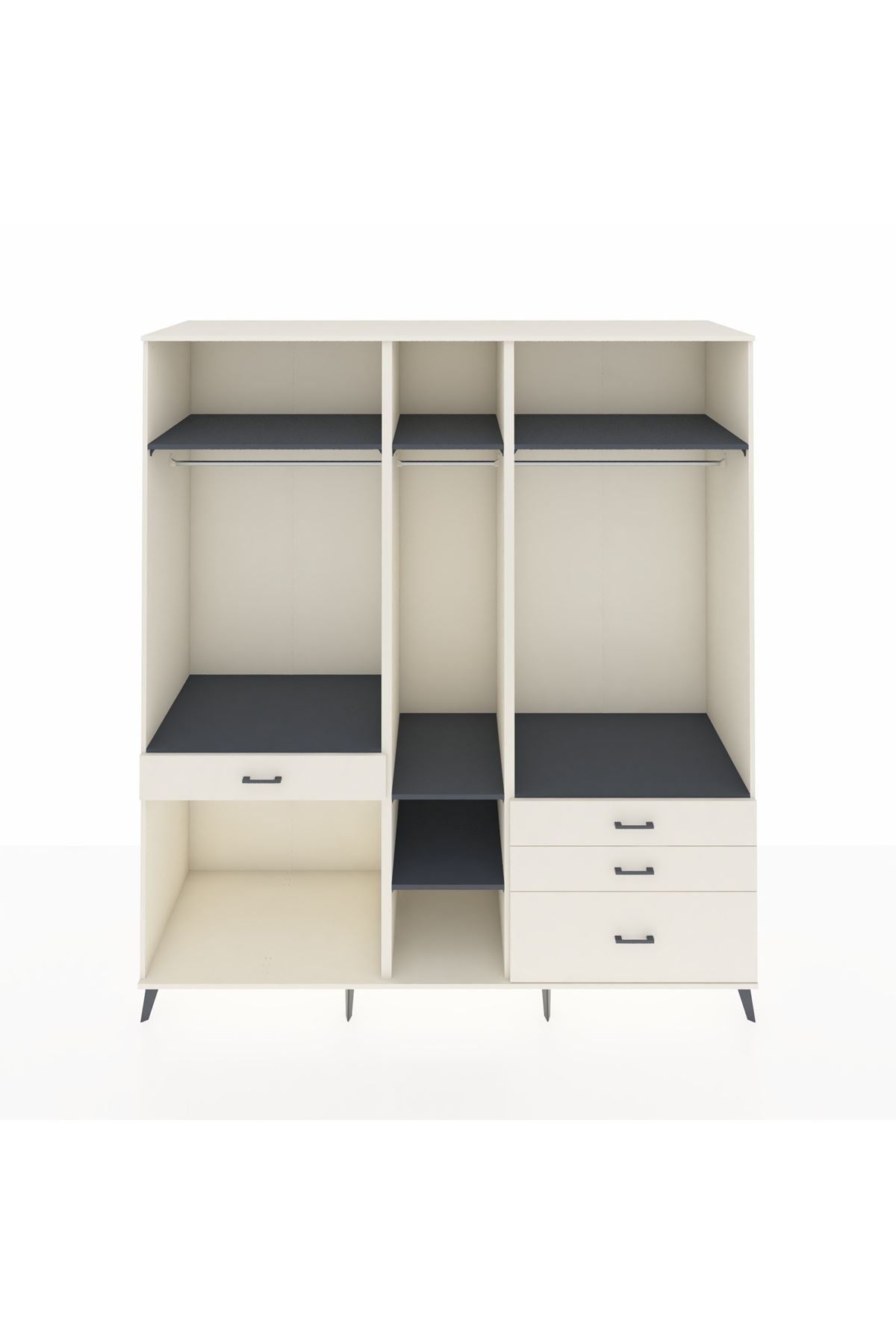 Kronos Dolap 7 Raflı 4 Çekmeceli 3 Askılı 220x59x243 Aytaşı-Antrasit/Aytaşı