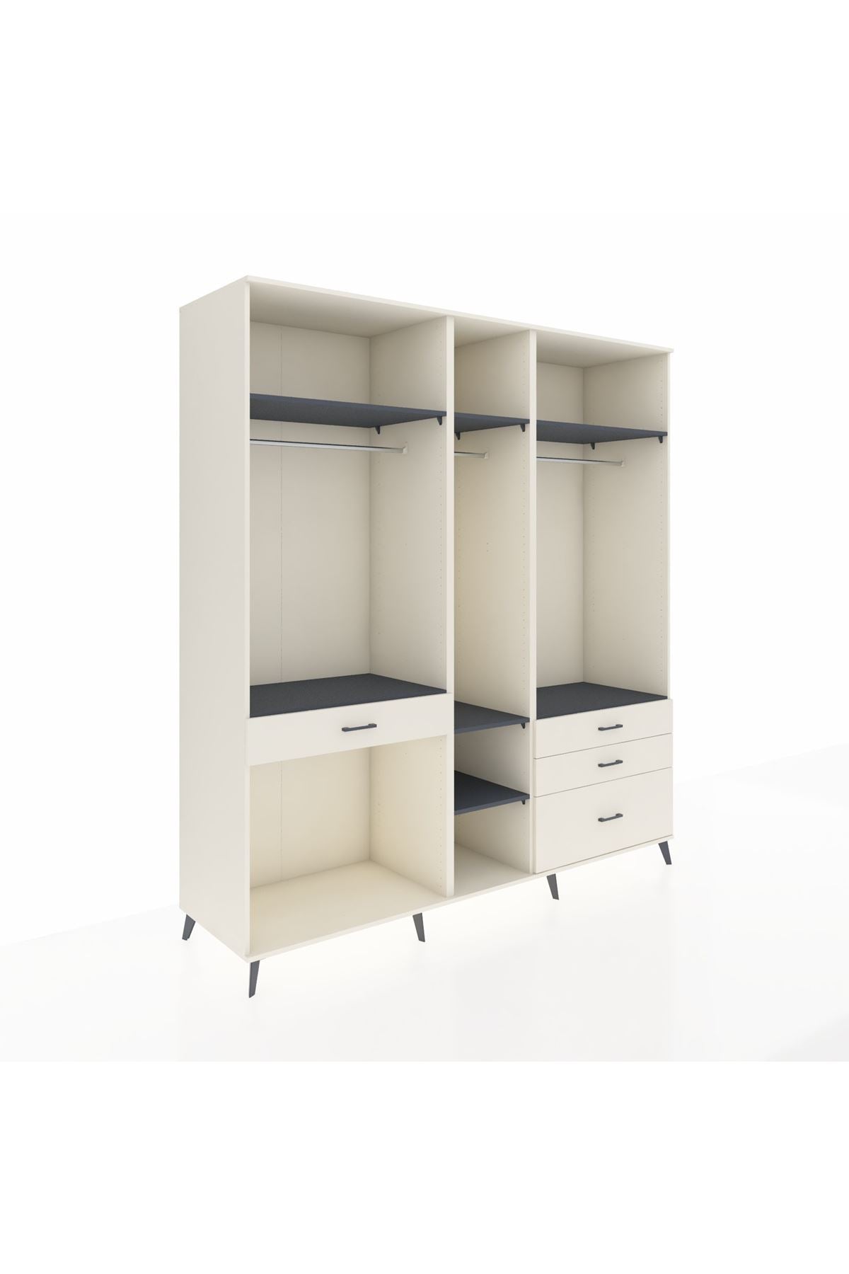 Kronos Dolap 7 Raflı 4 Çekmeceli 3 Askılı 220x59x243 Aytaşı-Antrasit/Aytaşı