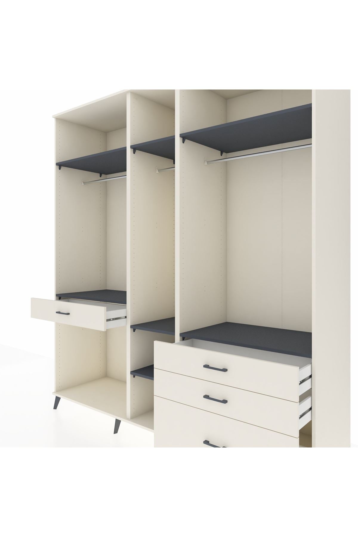 Kronos Dolap 7 Raflı 4 Çekmeceli 3 Askılı 220x59x243 Aytaşı-Antrasit/Aytaşı