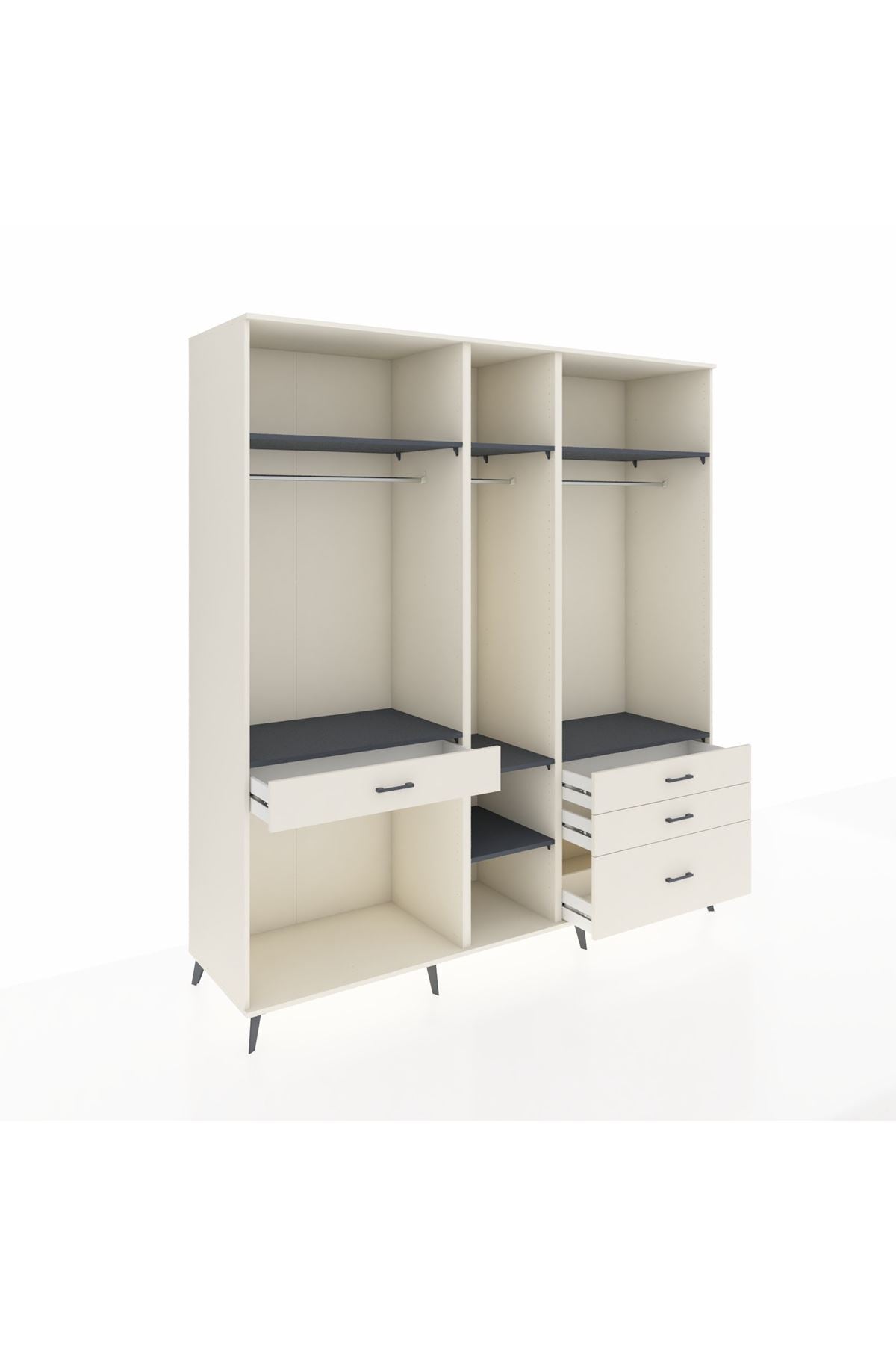 Kronos Dolap 7 Raflı 4 Çekmeceli 3 Askılı 220x59x243 Aytaşı-Antrasit/Aytaşı