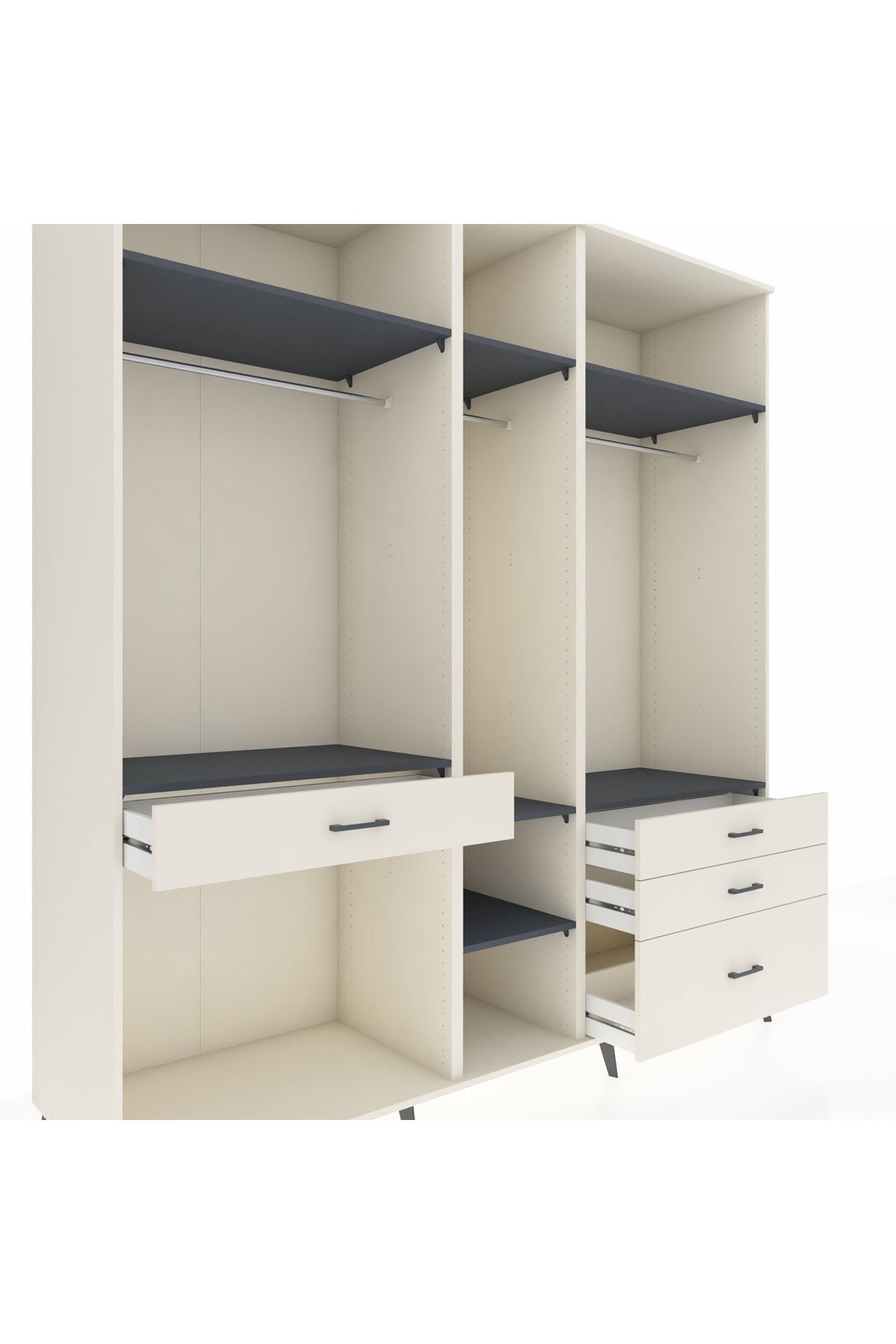 Kronos Dolap 7 Raflı 4 Çekmeceli 3 Askılı 220x59x243 Aytaşı-Antrasit/Aytaşı